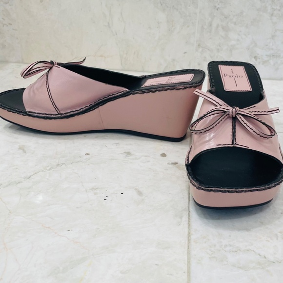 LINEA PAOLO {7} Slide Wedge Leather Pink Brown "Aida" Open Toe - Picture 2 of 11